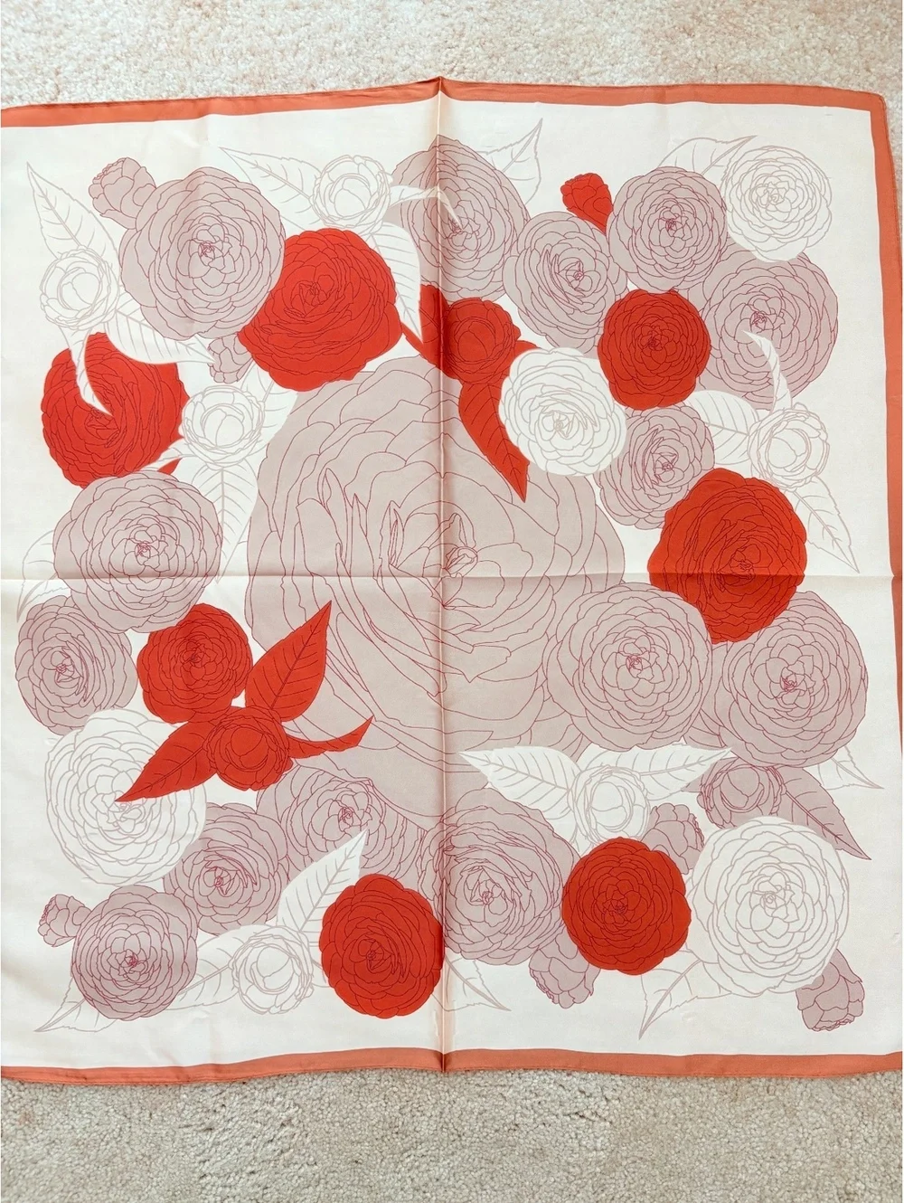 Elegant Floral Print Scarf in Cream, Red, and Mauve Shades